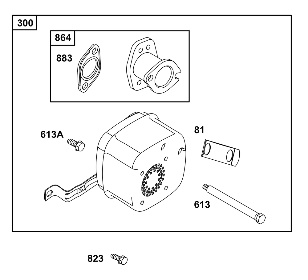 Exhaust Group Diagram and Parts List for 31R977-0108-G1 200000 - 399999 Briggs and Stratton Engine